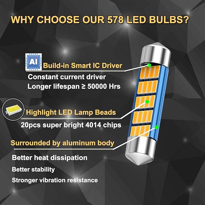 XINYANG 2PCS 578 Festoon LED Car Bulb 41mm 42mm 1.65in 211-2 Led Light Bulb Extremely Bright 20-SMD 4014 Chipsets Canbus Error Free 212-2 LED Lamp for Car Map Dome License Plate Lights,Purple