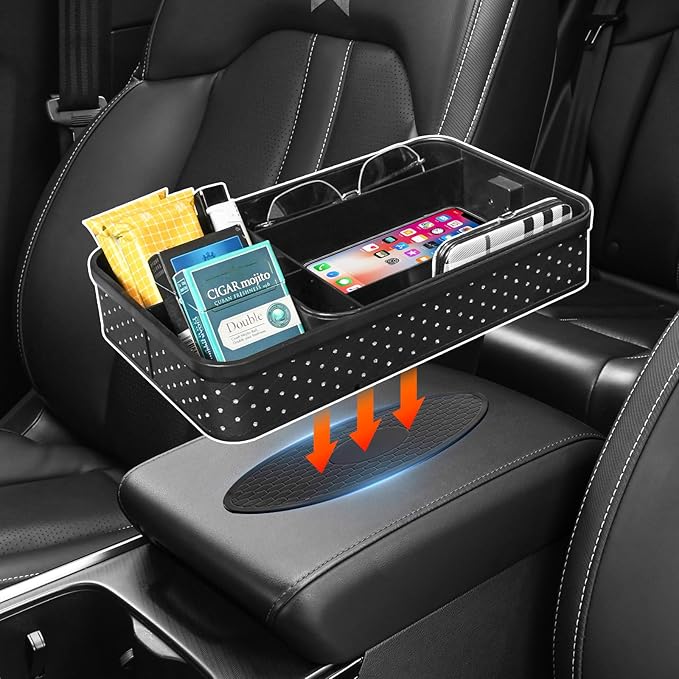 Car Storage & Organizers,Armrest Phone Holder Tray Center Console Organizer, Auto Multi-role Storage Box,Vehicle Dashboard Tray,Car Interior Caddy for Key,Sunglass,Wallets