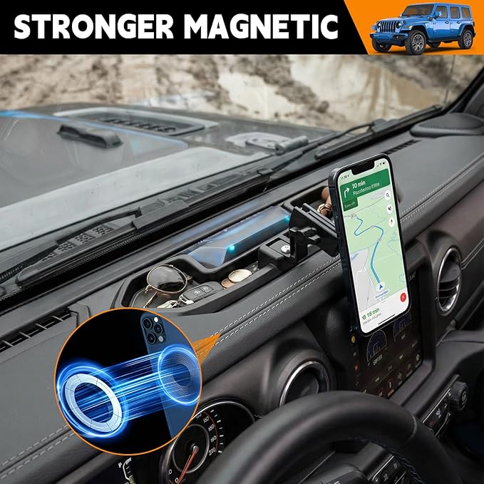 Dashboard Phone Holder Compatible with 2021-2023 Jeep Wrangler JL 4XE Center Console Organizer Dashboard Phone Multi-Mount Kit for Wrangler 4XE Accessories(JL 4XE 2021-2023)