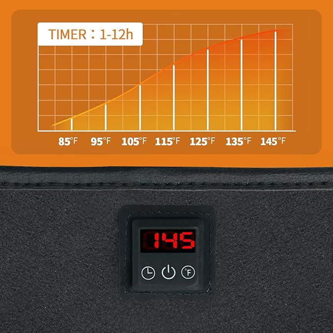 MAXCOM 12V UL Heated Seat Cushion - Heating Pad with Pressure-Sensitive Switch & 12H Timing & 7-Temperature Adjustable - Seat Cover Warmer for Home, Office Chair