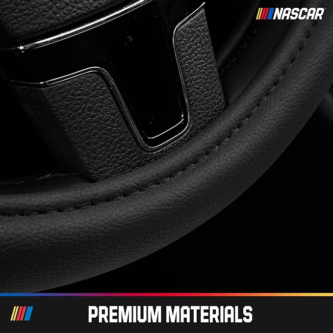 NASCAR Steering Wheel Cover, Two-Tone Red Leather Patchwork, Universal Fit 14.5"-15.5" Steering Covers for Cars, Anti-Slip, Soft Grip, Odor-Free, Trucks & SUVs, Racing Style Interior Upgrade