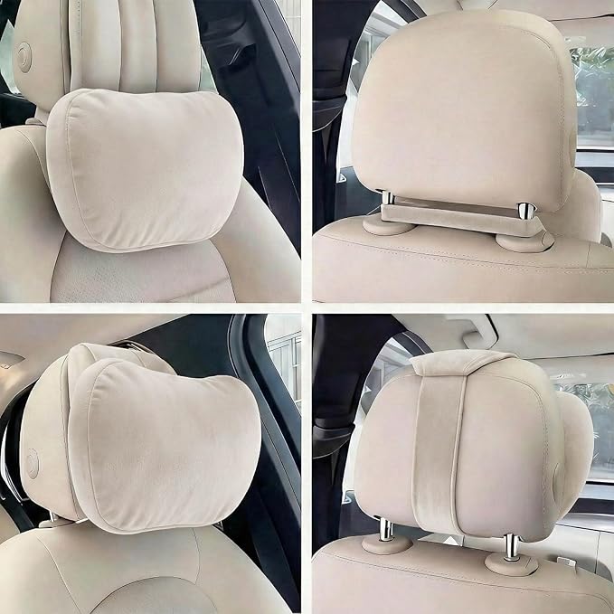 2PCS Car Pillow for Car Neck Pillow for Driving Seat Lumbar Support Soft Cushion with Extra Filling Accessories Back Support for Travel Nap and Trips Sleeping(Beige, Head)