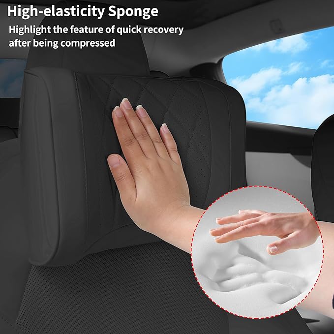 Car Headrest Leather Memory Foam Neck Pillow for Driving with Leather Soft Comfortable Seat Head Pillow Cushion / Car Neck Pillow SUV Sedan Relieving Neck Stiffness Seat Neck Support Pillow Black 2PC