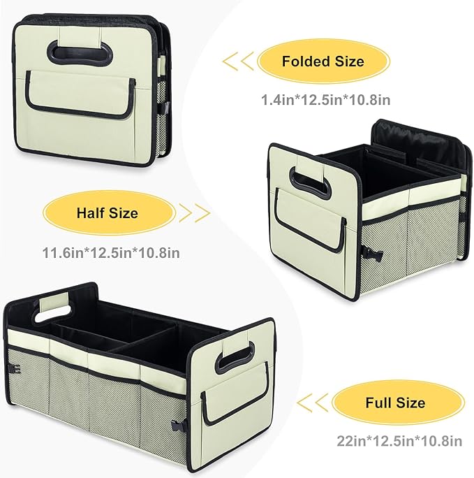 JiatuA Car Trunk Organizer, Car Organizers and Storage Collapsible Multi Compartment Container Box, Adjustable Car Accessories for SUV Sedan Truck, Standard Size, Light Green