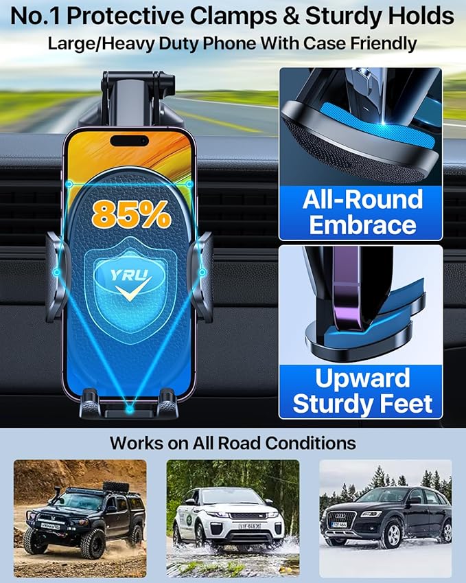 YRU Upgraded Universal Car Phone Holder Mount【360°Rotatable & Strong Suction】 Cell Phone Car Dashboard Windshield Phone Holder Dash Vent Stand for iPhone 17 16 Pro Max Samsung Truck, Light Blue