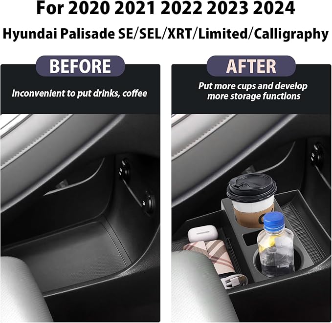 2025 Palisade Lower Organizer Tray for 2020 2021 2022 2023 2024 2025 Hyundai Palisade SE/SEL/XRT/Limited/Calligraphy Under Armrest Organizer Insert Storage Tray w/Cup Holder 2025 Palisade Accessories