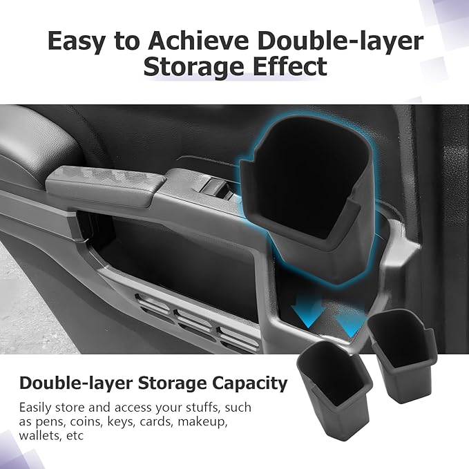 LUWU 2025 4Runner Accessories Compatible with 2025 Toyota 4Runner Center Console Cup Holder, Rear Seat Door Side Silicone Cup Holder Black 2-Pack