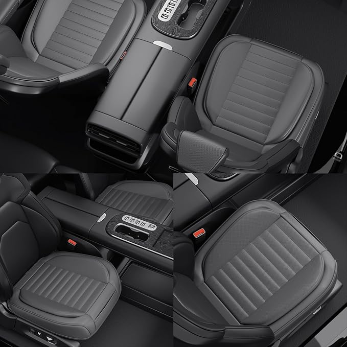 2 Pack Car Bottom Seat Covers, Luxury Leather Front Seat Covers, Breathable and Waterproof Automotive Bottom Seat Covers, Universal Anti-Slip Seat Covers Fit for Most Vehicles (Gray, 2 PCS)