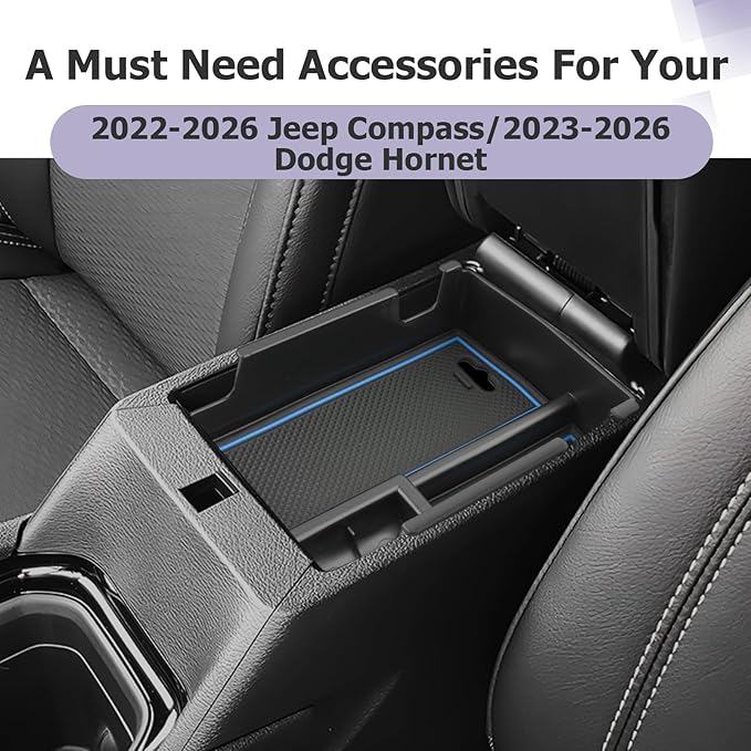 LUWU Center Console Organizer Compatible with Jeep Compass 2021-2026/Dodge Hornet 2023-2026 Accessories Armrest Console Storage Box Insert Tray ABS Material Coin Container Blue