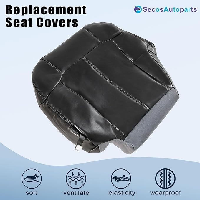 SecosAutoparts Driver Side Foam Cushion & Bottom Leather Replacement Seat Cover Dark Gray Compatible with Chevy Silverado Tahoe Avalanche Suburban Compatible with GMC Sierra Yukon 1999 2000 2001 2002