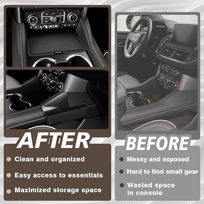 Muslogy Center Console Organizer Compatible with 2021-2023 2024 GMC Yukon & Chevy Tahoe Suburban Accessories Middle Console Storage Box & Hidden Panel Removable Cover (Not for Yukon Denali/Ultimate)