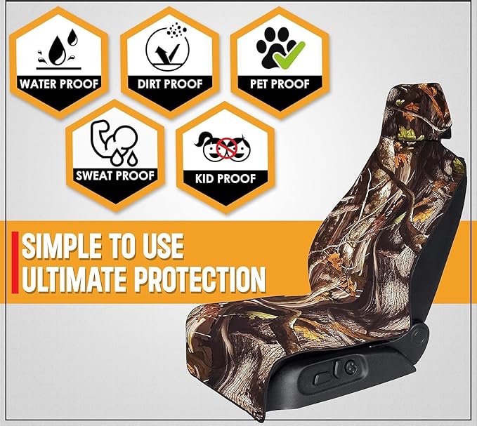 Gorla Gear Camo Premium Universal Fit Waterproof Stain Resistant Car Seat Cover Neoprene Non-Slip Bucket Seat Hunting Dog & Sweat Proof Protector Save Your Leather Cloth Seats Auto Van Truck SUV Sedan