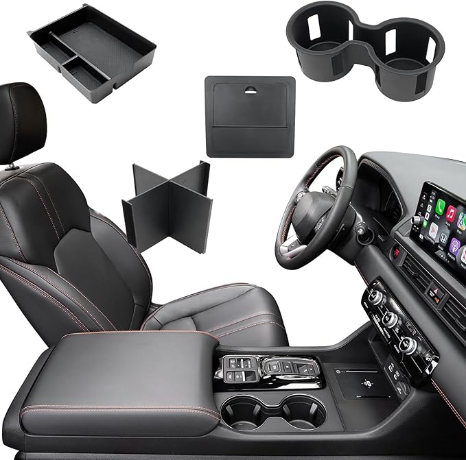 4PCS Center Console Organizer Tray for 2026-2023 Honda Pilot Ridgeline Passport Accessories, Armrest Storage Box and Divider, Hidden Storage Box and Cup Holder for Honda Pilot Ridgeline Passport