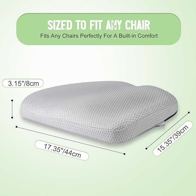 Air Fiber Office Chair Cushion - Ergonomic Seat Cushion for Orthopedic Coccyx, Relief Hip & Back Support - Doctor Recommended Cushion for Long Sitting Worker Driver & Handicapped (Light Grey)
