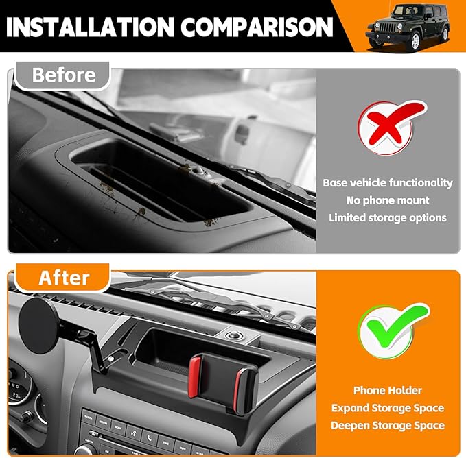 Dashboard Phone Holder Compatible with 2011-2017 Jeep Wrangler JK JKU Center Console Organizer Dashboard Phone Multi-Mount Kit for Wrangler JK Accessories(JK 2011-2017)