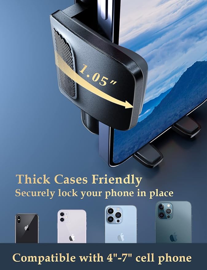 Phone Mount for Car Vent: [Never Blocking] Air Vent Cell Phones Holder for iPhone & Samsung Android Smartphone [Thick Cases Friendly] Hands-Free Auto Mobile Phone Stand (Acrylic)