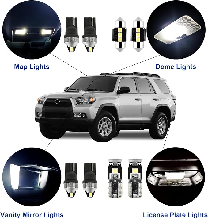 EASY EAGLE 16 Pcs Super Bright 6000K White LED Interior Light Bulbs Kit Package for 2010-2020 2021 2022 Toyota 4Runner + and Install Tool (White)