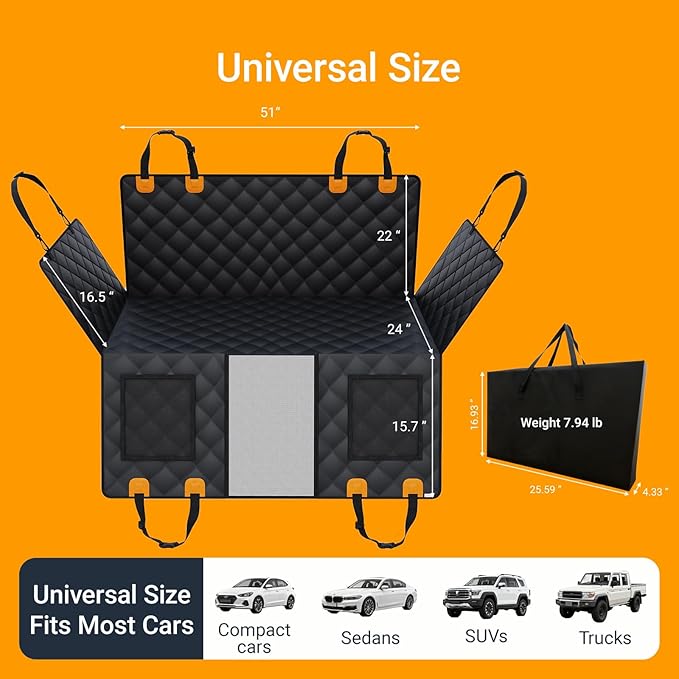 Backseat Cover for Pets, Hard Bottom Car Seat Cover for Dogs, Waterproof, Scratch-Resistant, Non-Slip, Soft-Touch Material, Dog Hammock for Car with Mesh Window for Cars, Trucks, and SUVs