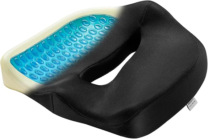 Mount-It! Office Seat Cushion, Premium Comfort Chair Lumbar Support, Memory Foam, Gel Filling, Ergonomic for Car, Desk, Back Hip Butt Tailbone Relief, Sciatica Cushions Washable Cover in Black