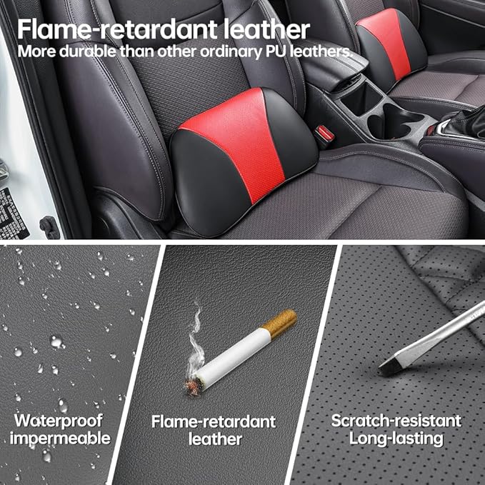 1p Memory Foam Lumbar Support Pillow for car Lower Back Pain Relief - Back Cushion for Driving, Chair Support for Car-Office Chair（Black&Red）