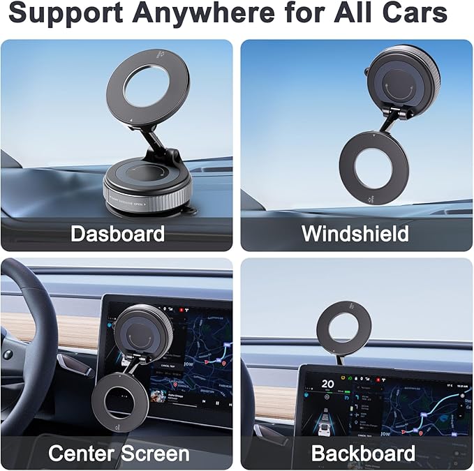 Vacuum Magnetic Car Phone Holder, 360° Adjustable Magsafe Car Mount with Strong Suction Cup for iPhone Android All Smartphones，Foldable Magnetic Phone Holder for Car/Gym/Mirror/Smooth Surface