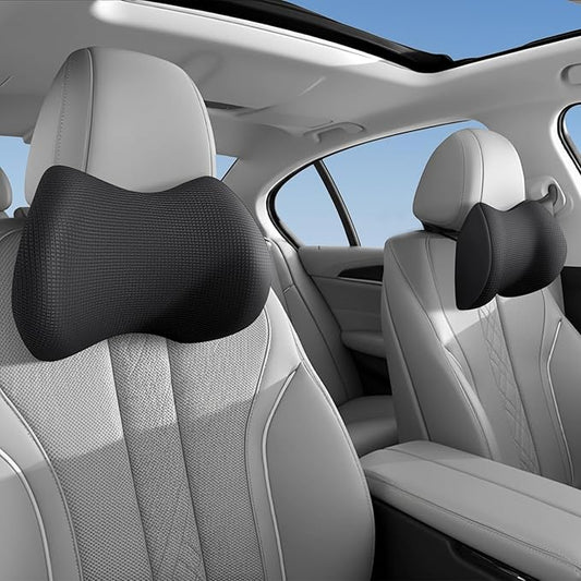 Arazi 2-Pack Car Headrest Pillow Memory Foam Car Neck Pillows for Driving with Adjustable Strap, Neck Support for Pain Relief, Breathable Removable Cover, Fit All Car Seats - Black