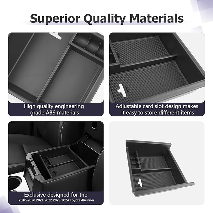 LUWU Center Console Organizer Tray Compatible with 2020-2024 2025 Kia Telluride/2010-2021 2022 2023 2024 Toyota 4Runner Accessories Armrest Console Organizer Armrest Organizer Insert Tray Black