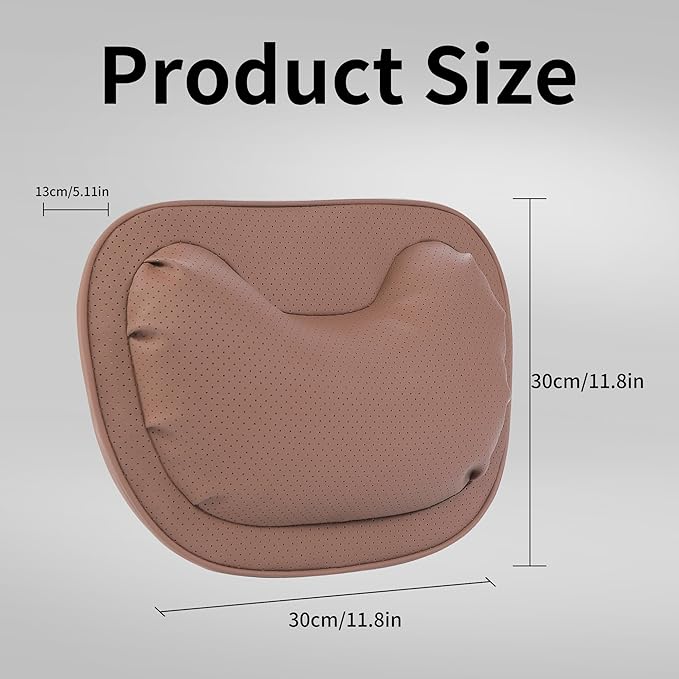 Car Neck Pillow [No More Pressure] Soft Comfortable Premium Leather Headrest with Adjustable Strap – Ergonomic Support for Driving, Office & Gaming, Brown, 2 Pack