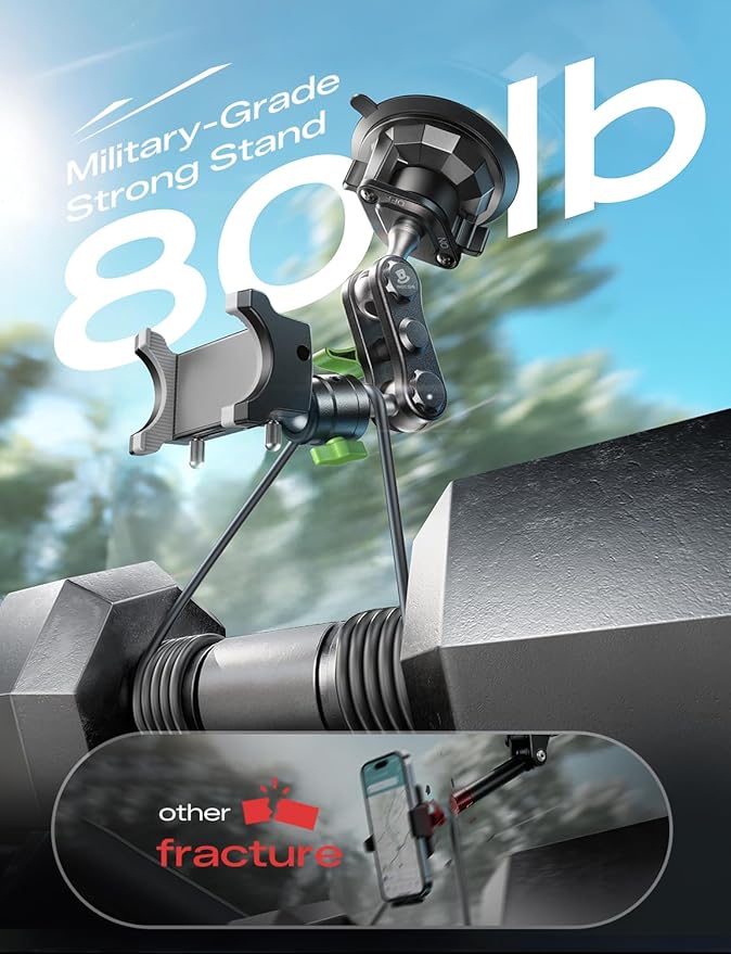 MAGIC JOHN Car Phone Holder, Ultra-Durable Mteal Phone Holders for Your Car, 360° Rotation Cell Phone Car Mount for Windshield, Suction Cup Car Phone Mount for iPhone Samsung All Smartphone