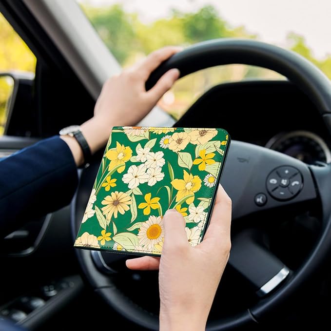 CoBak Car Registration and Insurance Holder - Vehicle Glove Box Car Organizer, Auto Truck Comparment Accessories Case for Essential Document, Driver License, Cards (Blossom Forest Green)