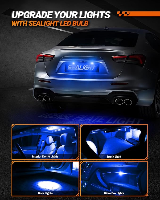 SEALIGHT 194 LED Bulb Blue, 168 2825 T10 W5W Bright LED Chips, Dashboard Light, Dome Light, Map Light, Door Light, Courtesy Light, License Plate Light, Pack of 6