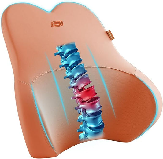 Skechers Air-Cooled & Memory Foam Lumbar Pillow,Lumbar Support Pillow For Office,Chair Lower Back Pain Relief Lumbar Pillow,Ergonomic Design Back Support Pillow For Office Chair,Car,Home,Travel,Orange