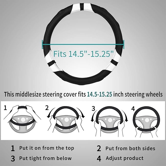 Achiou White Car Steering Wheel Cover Universal 15 inch with Grip Contours, Leather Auto for Men and Women Non-Slip Breathable Soft and Comfortable