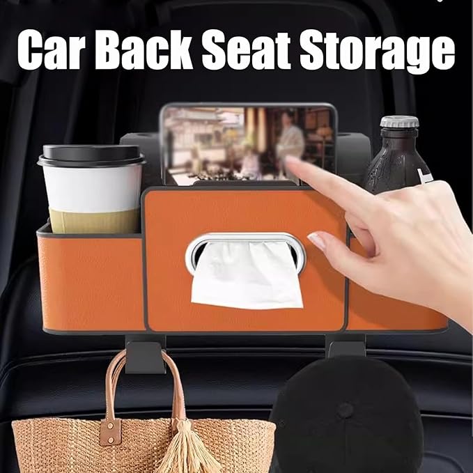 Back Seat Car Organizer,2026 New 4 in 1 Multifunctional Car Back Seat Storage Box with Drink Cup Holder Tissue Box, Car Seat Gap Filler Organizer for Hold Phone,Snacks, Drinks, Handbag (Black)