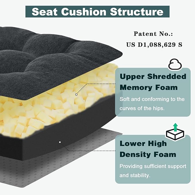 baibu Seat Cushion & Lumbar Support Pillow Set for Office Chair, Dual-Layer Patent Design Memory Foam Office Chair Cushion & Ergonomic Back Support Pillow for Wheelchair, Car Seat, Gaming Chair, Black