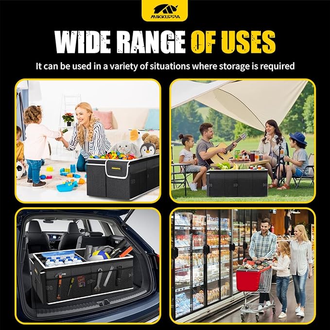 MIKKUPPA Car Trunk Organizer - 65L Collapsible Trunk Organizer with Lid, Sturdy Car Storage for SUV Auto Truck Van with Adjustable Straps and Non Slip Bottom