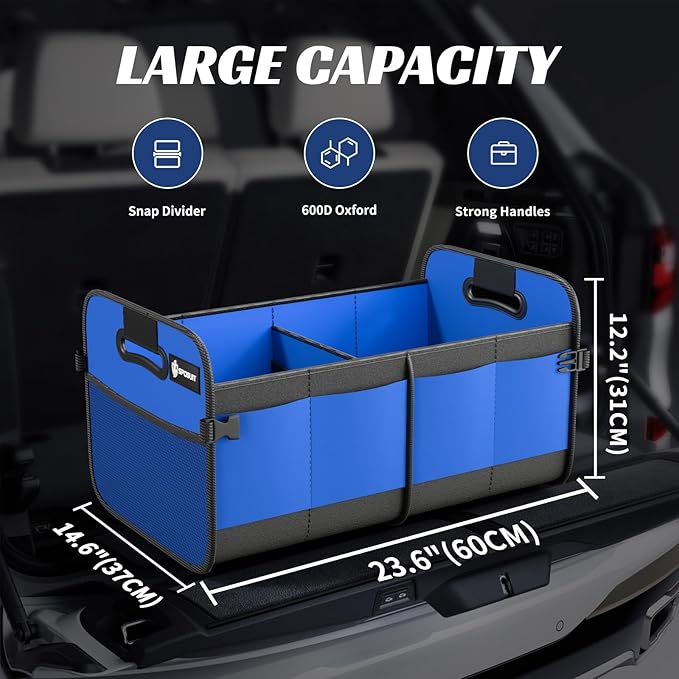 Sposuit Trunk Organizer for Car - 70L Collapsible Car Storage with 11 Pockets & Reinforced Handles, SUV Trunk Organizers for Grocery Cargo(Blue)