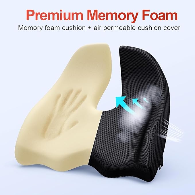 A-Pce Large Memory Seat Cushion for Office Chair Pressure Relief Sciatica & Tailbone Pain Relief Memory Foam Firm Coccyx Pad for Long Sitting, for Office Chair, Gaming Chair and Car Seat, Black