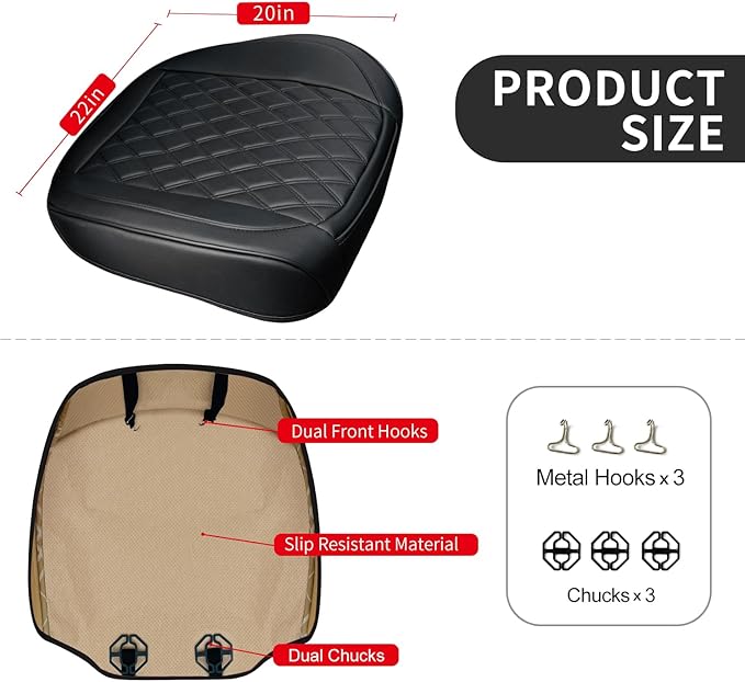 1 Pack Leather Front Car Seat Cover Bottom Car Seat, Anti-Slip and Full Wrap Driver Car Seat Protectors, Luxury Waterproof Bottom Auto Seat Cushion Pad Mat for Most Vehicles(Black)