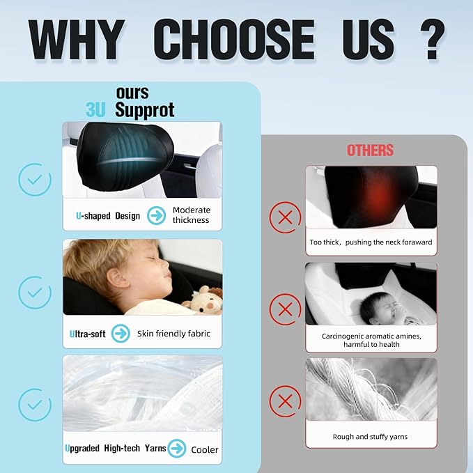 Car Neck Pillow – Premium Memory Foam Headrest with Soft Nappa Leather Feel, Ergonomic Support for Long Drives, Fits Most Vehicles(1, Black)