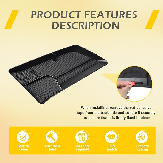 Dashboard Organizer Compatible with Volkswagen Taos 2022 2023 2024 Interior Accessories, 2022-2024 Taos Dash Insert Compartment Mounted Tray Sunglasses Tissue Holder with Rubber Mat, Black ABS