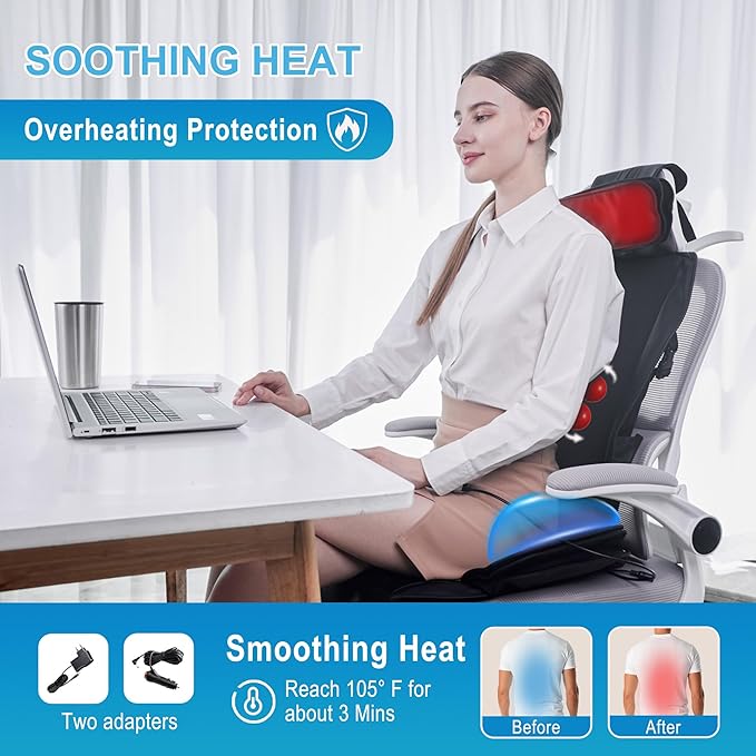 Shiatsu Massage Cushion with Heat,Kneading Massager with Vibration,Seat Massager for Office