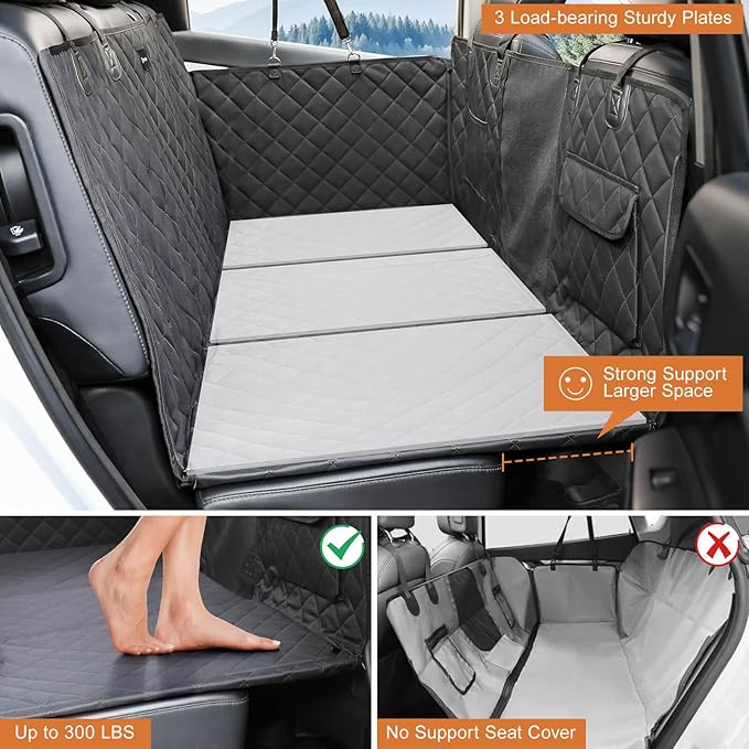 petizer Back Seat Extender for Dogs, Support 420lbs - Detachable Hard Bottom Dog Car Seat Cover, Waterproof Nonslip Dog Hammock, Scratch Proof Washable Backseat & Door Protector for Car, SUV, Truck