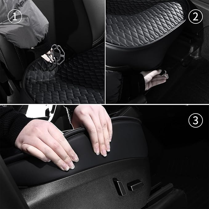 SanQing 2PCS Car Seat Cover Luxury Napa Leather Front Seat Covers for Tesla Model 3 Car Seat Bottom,Heavy Duty Seat Cushion Protector Without Backrest (Leather Black Front, Model 3)