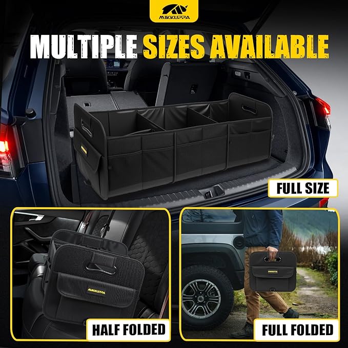 MIKKUPPA Car Trunk Organizer - 105L Collapsible Large Trunk Organizer for Groceries, Trunk Storage Organizers for SUV Auto Truck Van with Non Slip Bottom (Black)