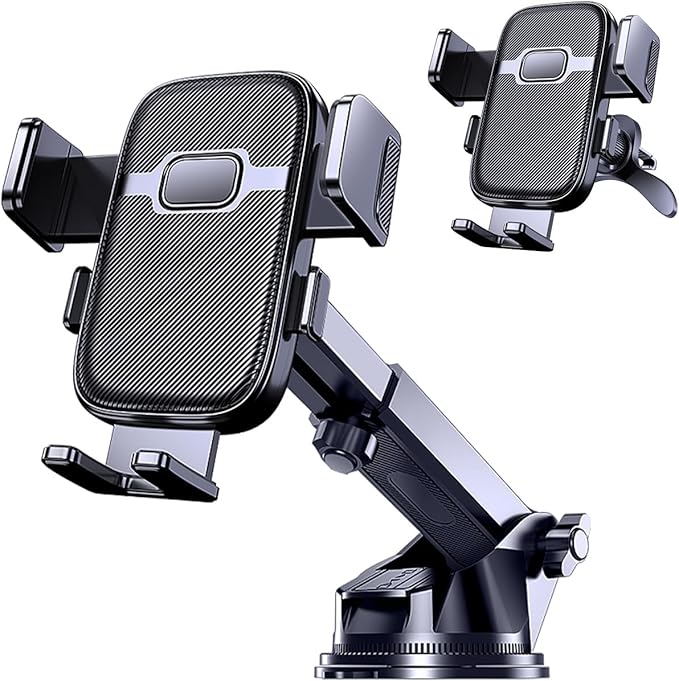 3 in 1 Car Phone Holder Mount, [1s Auto Lock] Phone Holders for Your Car, 360° Adjustable Dashboard Vent Windshield Cell Phone Cradle Clamp Clip for iPhone, Samsung, Google, 4.7-7" Android Smartphones