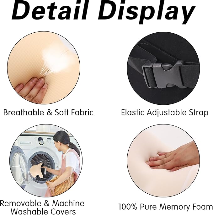 SPRFUFLY Make Restful Car Headrest Pillow, Car Pillow for Driving with Adjustable Strap, Breathable Removable Cover & Ergonomic Design - Softness Travel Car Neck Support Pillow(Beige, 1PC)