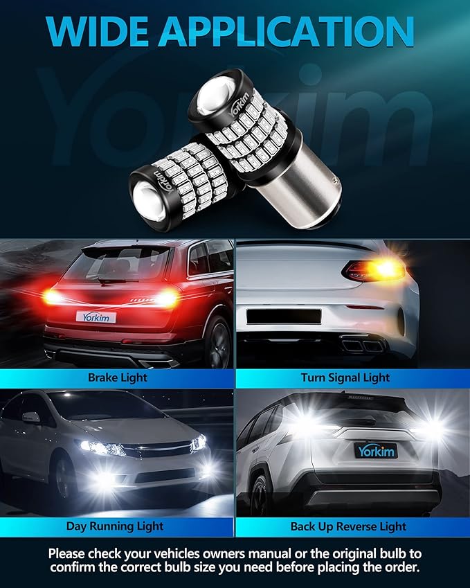 Yorkim Bright 1157 LED Bulbs Red, 1157 Brake Light Bulb, 9-30V 1157 2057 2357 7528 BAY15D LED Bulb with Projector Replacement for Back Up Reverse Lights or Tail Lights - Red