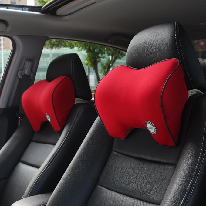 Car Neck Support Pillow for Driving, Car Seat Headrest Pillow with Soft Memory Foam (Red)