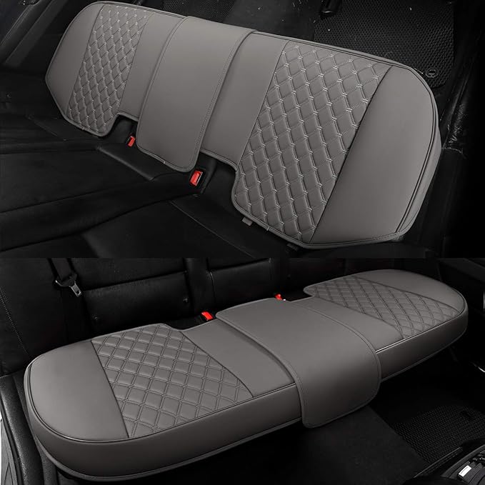 Black Panther Luxury PU Leather Rear Car Seat Cover, Compatible with Most Vehicles, Adjustable Length 49-55'', Diamond Pattern Embroidery (Gray)